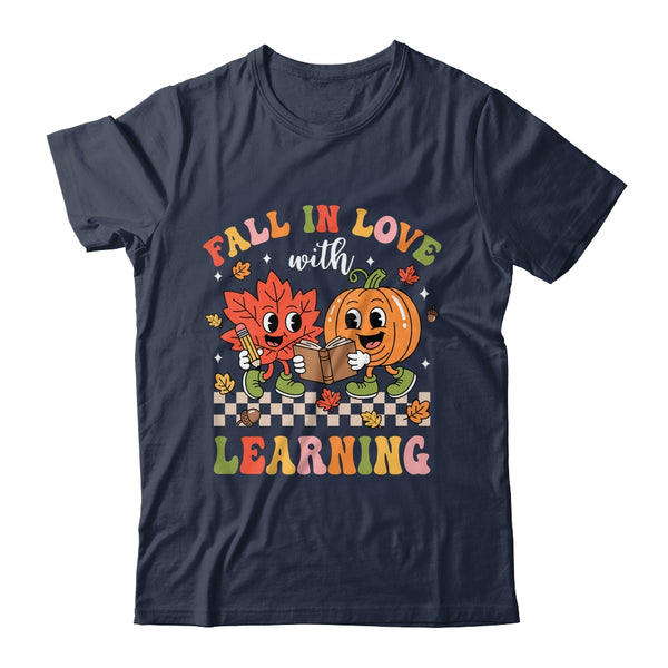 Retro Fall In Love With Learning Autumn Pumpkin Teacher Kids Shirt Hoodie Classic T Shirt Navy 600x.jpg