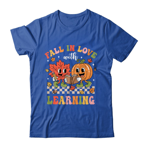 Retro Fall In Love With Learning Autumn Pumpkin Teacher Kids Shirt Hoodie Classic T Shirt Royal 600x.jpg
