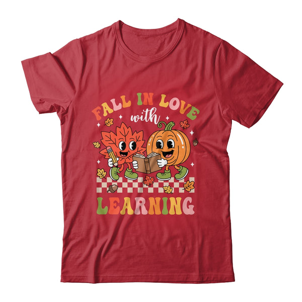 Retro Fall In Love With Learning Autumn Pumpkin Teacher Kids Shirt Hoodie Classic T Shirt Red 600x.jpg