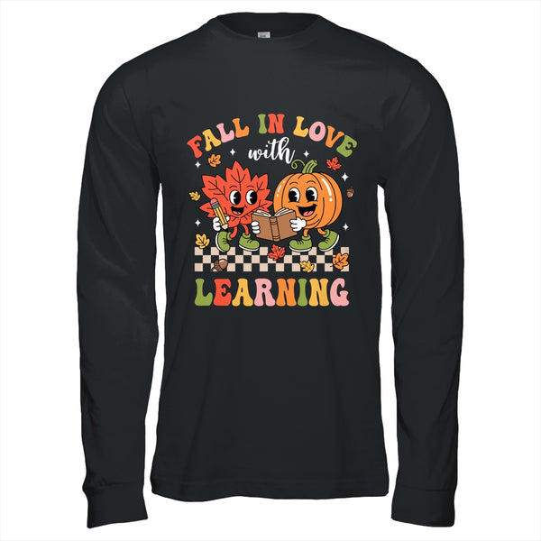 Retro Fall In Love With Learning Autumn Pumpkin Teacher Kids Shirt Hoodie Long Sleeve T Shirt Black 600x.jpg