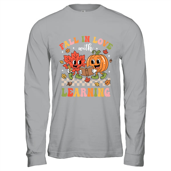 Retro Fall In Love With Learning Autumn Pumpkin Teacher Kids Shirt Hoodie Long Sleeve T Shirt Sport Grey 600x.jpg
