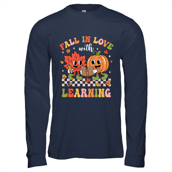 Retro Fall In Love With Learning Autumn Pumpkin Teacher Kids Shirt Hoodie Long Sleeve T Shirt Navy 600x.jpg