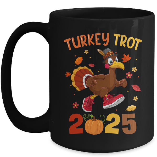 Turkey Trot 2025 Thanksgiving Turkey Running Runner Autumn Mug 15oz Mug Black front 600x.jpg