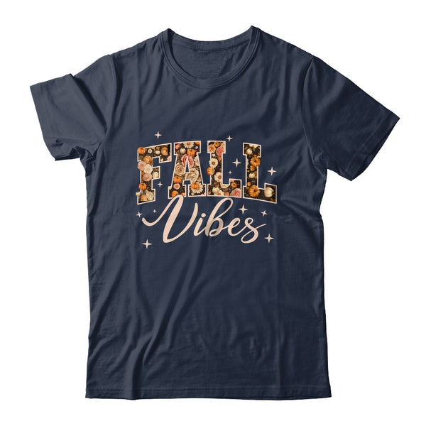 Retro Fall Vibes Preppy Floral Pumpkin Fall Autumn Vibes Shirt Sweatshirt Classic T Shirt Navy 600x.jpg
