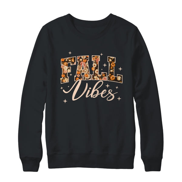 Retro Fall Vibes Preppy Floral Pumpkin Fall Autumn Vibes Shirt Sweatshirt Crewneck Sweatshirt Black 600x.jpg