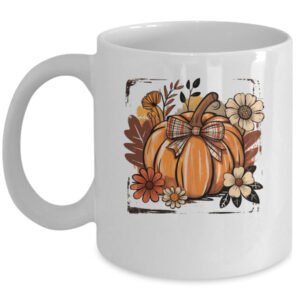 Floral Fall Pumpki Boho Pumpkin Coquette Vintage Autumn Mug 11oz Mug White front 600x.jpg