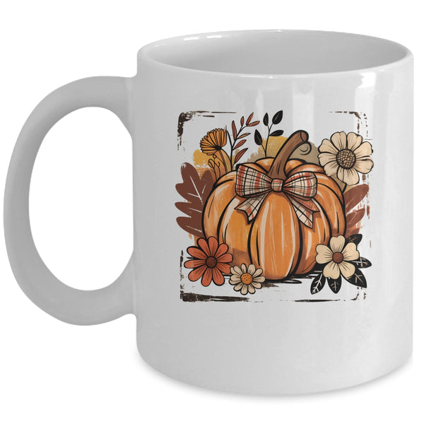 Floral Fall Pumpki Boho Pumpkin Coquette Vintage Autumn Mug 11oz Mug White front 600x.jpg