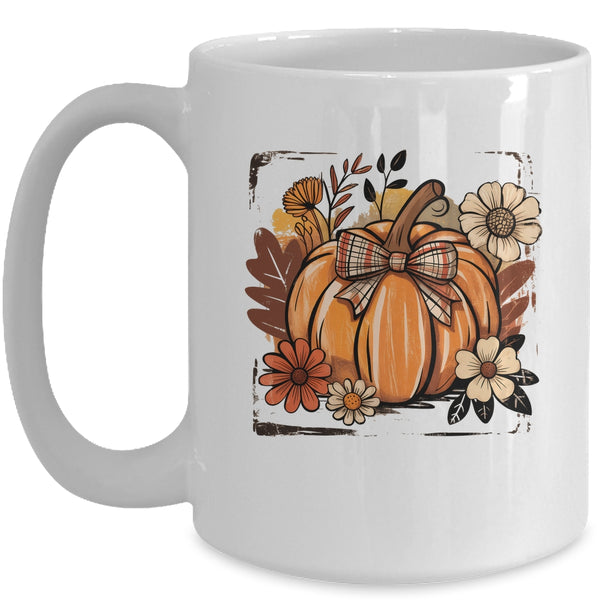 Floral Fall Pumpki Boho Pumpkin Coquette Vintage Autumn Mug 15oz Mug White front 600x.jpg
