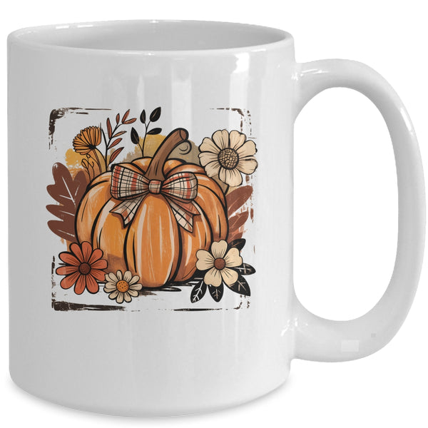 Floral Fall Pumpki Boho Pumpkin Coquette Vintage Autumn Mug 15oz Mug White back 600x.jpg