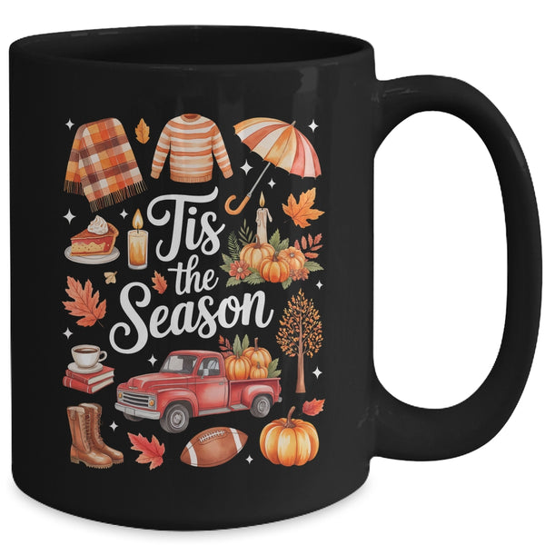 Tis The Season Pumpkin Autumn Fall Y all Leaves Thanksgiving Mug 15oz Mug Black back 600x.jpg