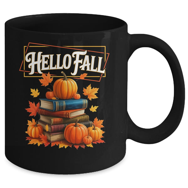 Hello Fall Pumpkin And Books Reading Lovers In Autumn Fall Mug 11oz Mug Black back 600x.jpg