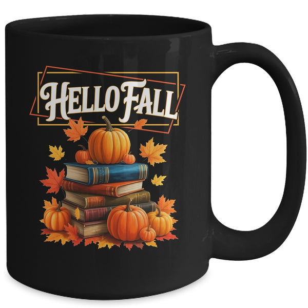 Hello Fall Pumpkin And Books Reading Lovers In Autumn Fall Mug 15oz Mug Black back 600x.jpg