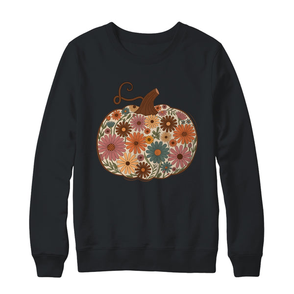 Pumpkin Floral Autumn Fall Season Wildflower Thanksgiving Shirt Sweatshirt Crewneck Sweatshirt Black 600x.jpg