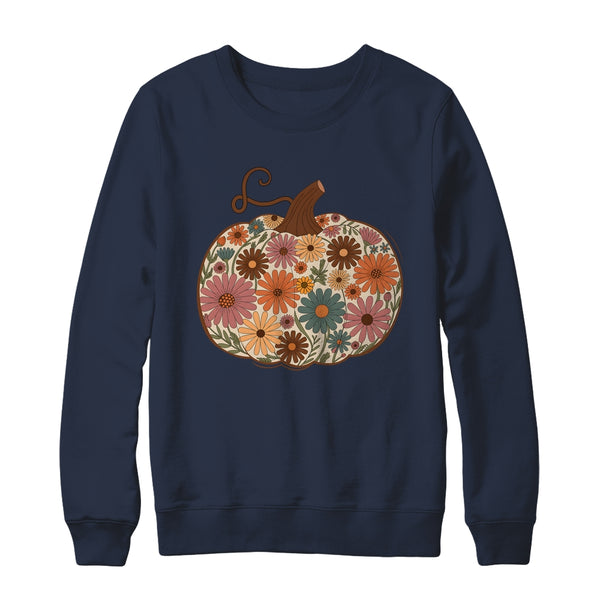 Pumpkin Floral Autumn Fall Season Wildflower Thanksgiving Shirt Sweatshirt Crewneck Sweatshirt Navy 600x.jpg