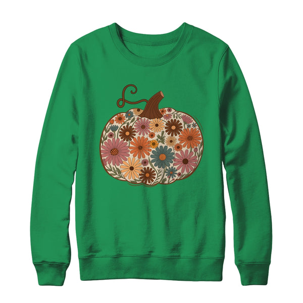 Pumpkin Floral Autumn Fall Season Wildflower Thanksgiving Shirt Sweatshirt Crewneck Sweatshirt Irish Green 600x.jpg