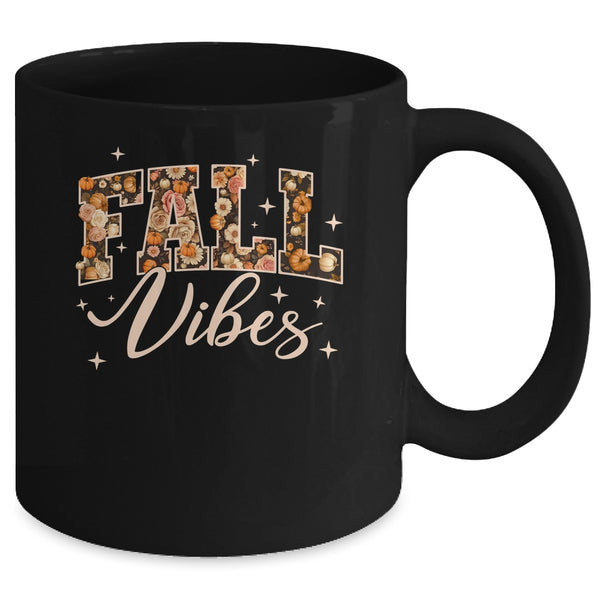 Retro Fall Vibes Preppy Floral Pumpkin Fall Autumn Vibes Mug 11oz Mug Black back 600x.jpg