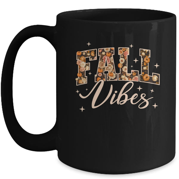 Retro Fall Vibes Preppy Floral Pumpkin Fall Autumn Vibes Mug 15oz Mug Black front 600x.jpg