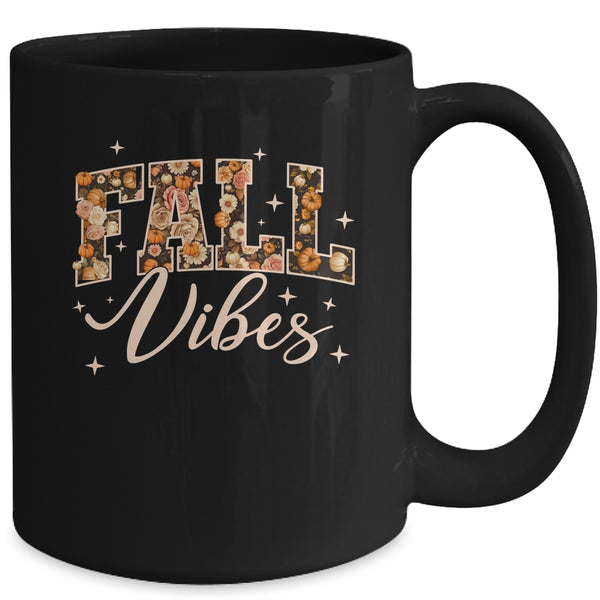Retro Fall Vibes Preppy Floral Pumpkin Fall Autumn Vibes Mug 15oz Mug Black back 600x.jpg