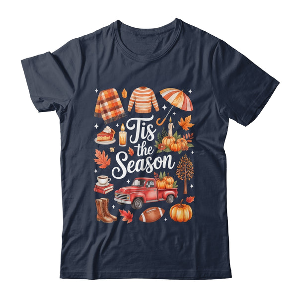Tis The Season Pumpkin Autumn Fall Y all Leaves Thanksgiving Shirt Sweatshirt Classic T Shirt Navy 600x.jpg