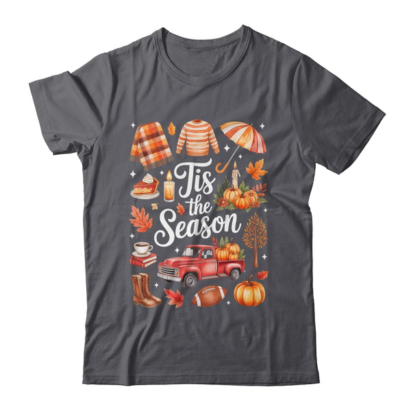 Tis The Season Pumpkin Autumn Fall Y all Leaves Thanksgiving Shirt Sweatshirt Classic T Shirt Dark Heather 600x.jpg