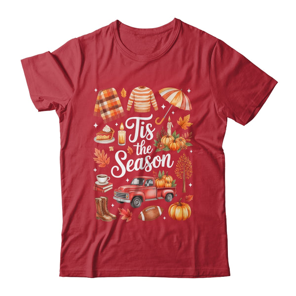 Tis The Season Pumpkin Autumn Fall Y all Leaves Thanksgiving Shirt Sweatshirt Classic T Shirt Red 600x.jpg