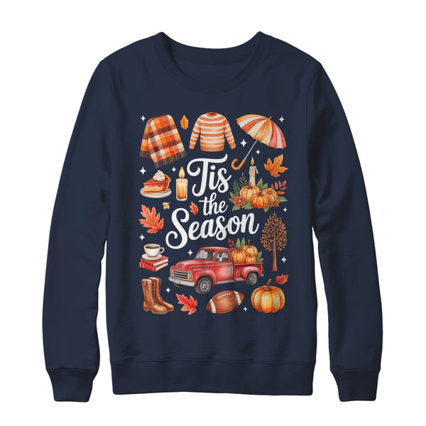 Tis The Season Pumpkin Autumn Fall Y all Leaves Thanksgiving Shirt Sweatshirt Crewneck Sweatshirt Navy 600x.jpg