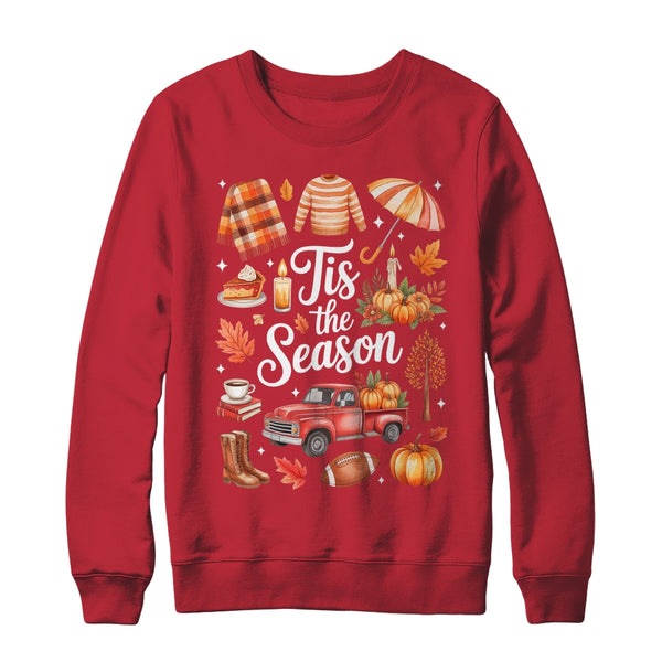 Tis The Season Pumpkin Autumn Fall Y all Leaves Thanksgiving Shirt Sweatshirt Crewneck Sweatshirt Red 600x.jpg