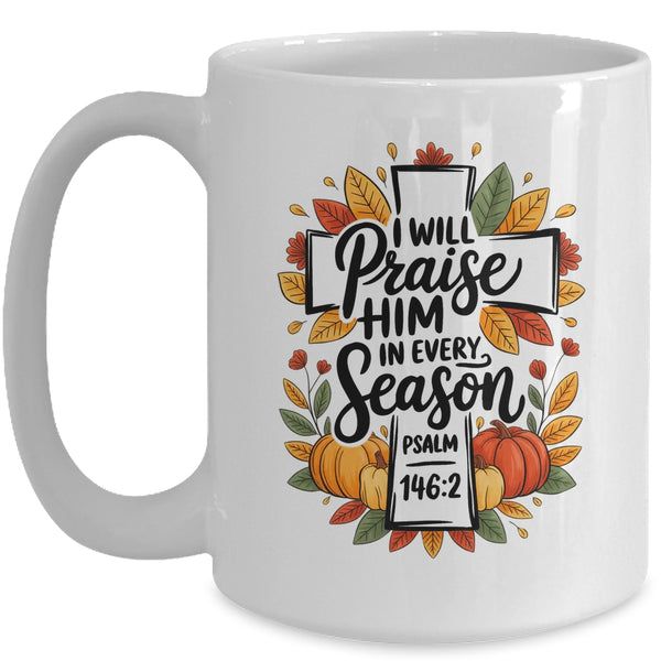 Fall Christian Cross Floral Autumn Pumpkin Bible Verse Faith Mug 15oz Mug White front 600x.jpg