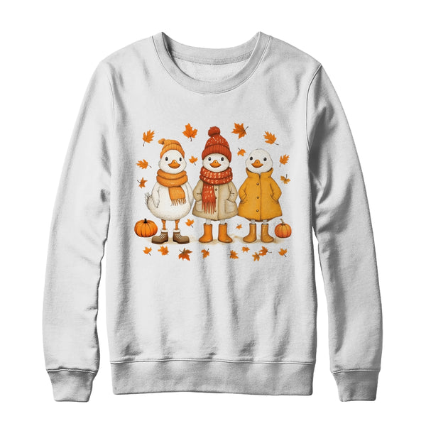 Cute Fall Goose Autumn Leaves Cozy Autumn Thanksgiving Shirt Sweatshirt Crewneck Sweatshirt White 600x.jpg