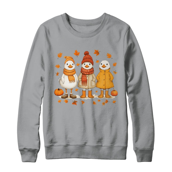 Cute Fall Goose Autumn Leaves Cozy Autumn Thanksgiving Shirt Sweatshirt Crewneck Sweatshirt Sport Grey 600x.jpg
