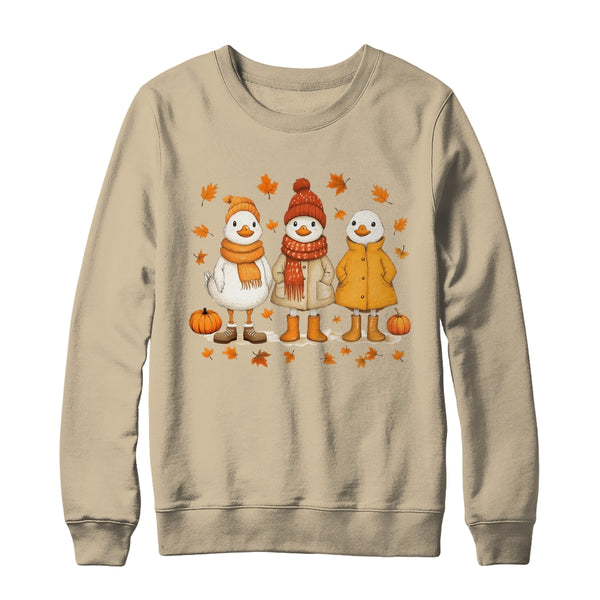 Cute Fall Goose Autumn Leaves Cozy Autumn Thanksgiving Shirt Sweatshirt Crewneck Sweatshirt Sand 600x.jpg
