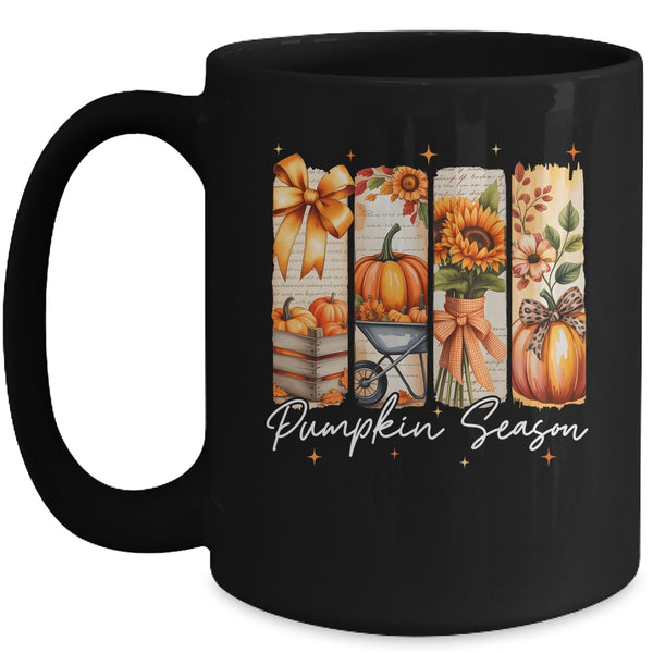 Pumpkin Season Coquette Fall Autumn Sunflower Floral Leopard Mug 15oz Mug Black front 600x.jpg