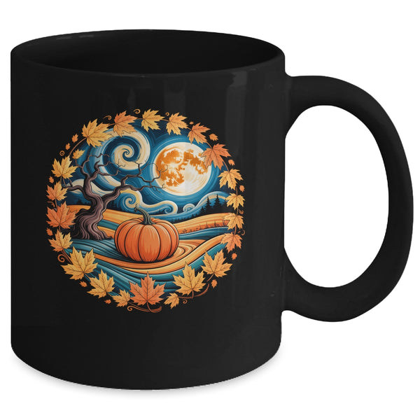 Cottagecore Pumpkins Leaves Trees Fall Women Aesthetic Mug 11oz Mug Black back 600x.jpg
