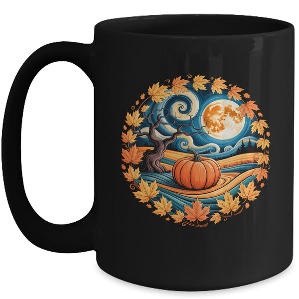 Cottagecore Pumpkins Leaves Trees Fall Women Aesthetic Mug 15oz Mug Black front 600x.jpg