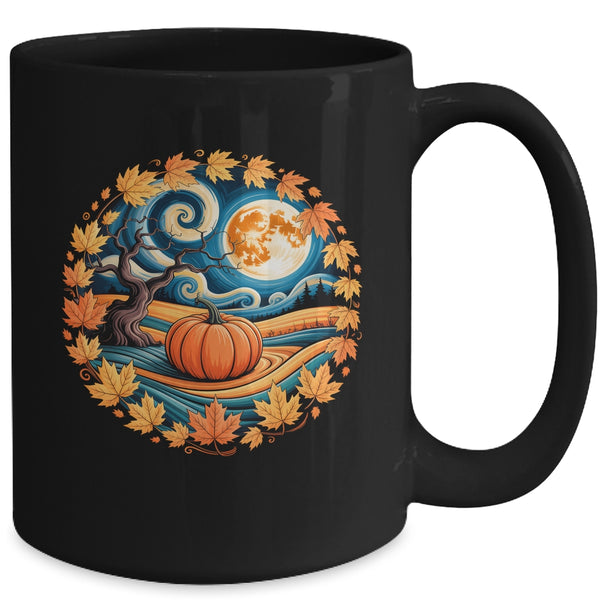 Cottagecore Pumpkins Leaves Trees Fall Women Aesthetic Mug 15oz Mug Black back 600x.jpg