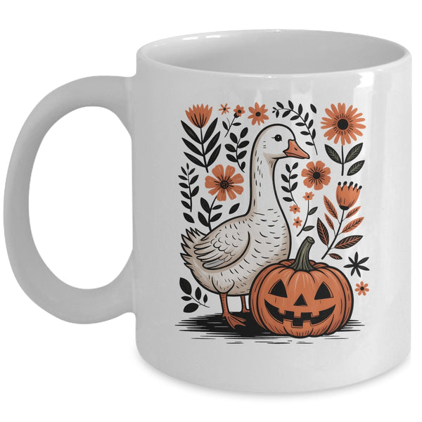 Goose Halloween Fall Goose Floral Boho Halloween Funny Fall Mug 11oz Mug White front 600x.jpg