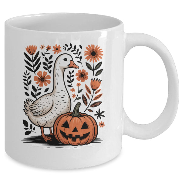 Goose Halloween Fall Goose Floral Boho Halloween Funny Fall Mug 11oz Mug White back 600x.jpg
