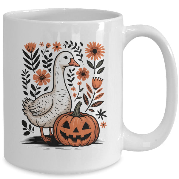 Goose Halloween Fall Goose Floral Boho Halloween Funny Fall Mug 15oz Mug White back 600x.jpg