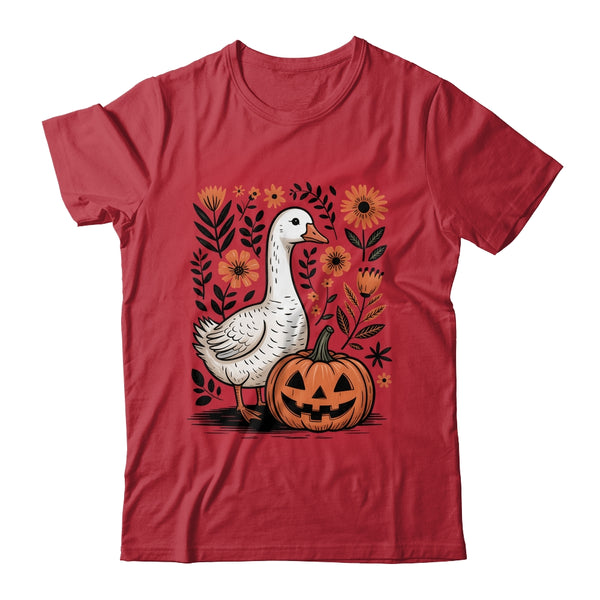 Goose Halloween Fall Goose Floral Boho Halloween Funny Fall Shirt Sweatshirt Classic T Shirt Red 600x.jpg