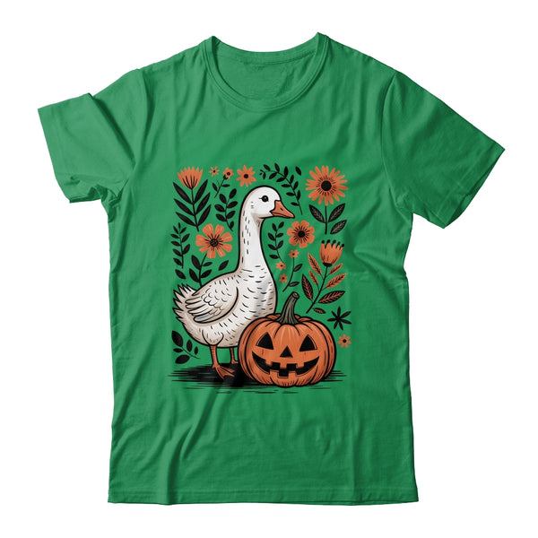 Goose Halloween Fall Goose Floral Boho Halloween Funny Fall Shirt Sweatshirt Classic T Shirt Irish Green 600x.jpg
