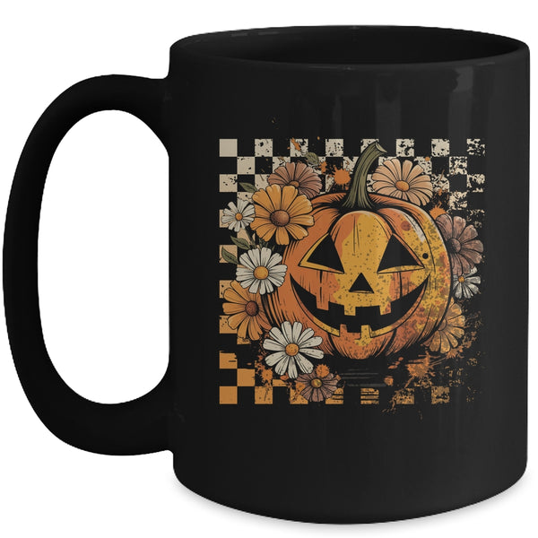 Boho Floral Pumpkin Halloween Thanksgiving Autumn Fall Mug 15oz Mug Black front 600x.jpg