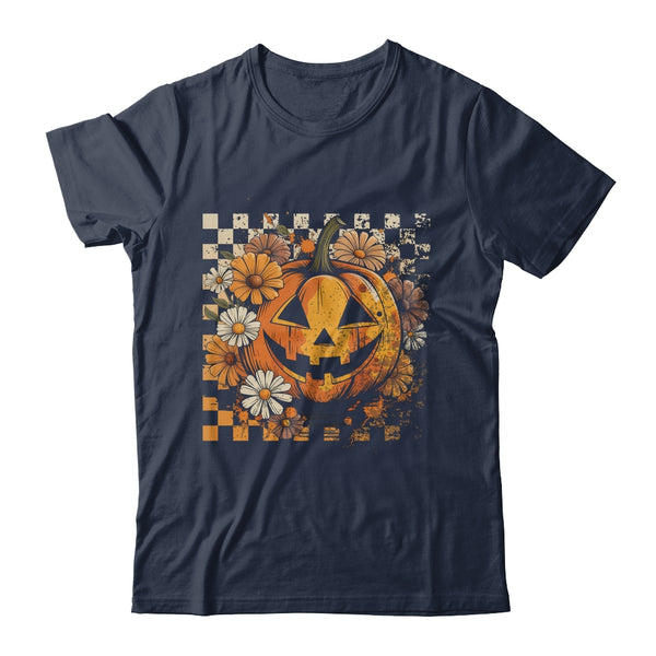 Boho Floral Pumpkin Halloween Thanksgiving Autumn Fall Shirt Hoodie Classic T Shirt Navy 600x.jpg