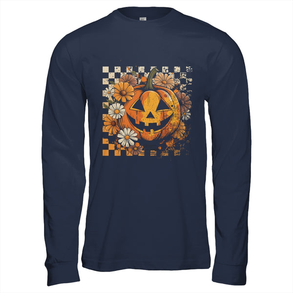 Boho Floral Pumpkin Halloween Thanksgiving Autumn Fall Shirt Hoodie Long Sleeve T Shirt Navy 600x.jpg