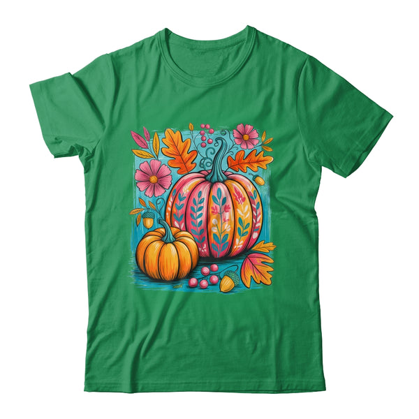 Boho Floral Fall Autumn Vibes Season Pink Pumpkin Girls Shirt Sweatshirt Classic T Shirt Irish Green 600x.jpg