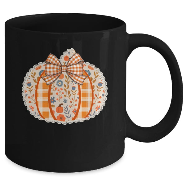 Preppy Floral Fall Pumpkin Vintage Floral Autumn Coquette Mug 11oz Mug Black back 600x.jpg