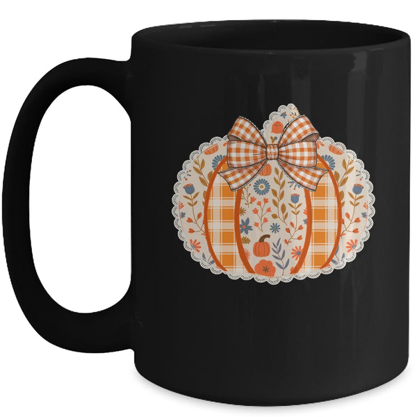 Preppy Floral Fall Pumpkin Vintage Floral Autumn Coquette Mug 15oz Mug Black front 600x.jpg