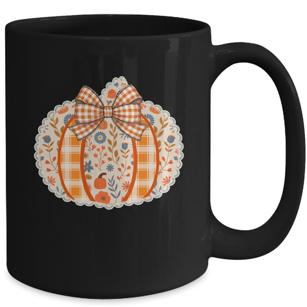 Preppy Floral Fall Pumpkin Vintage Floral Autumn Coquette Mug 15oz Mug Black back 600x.jpg