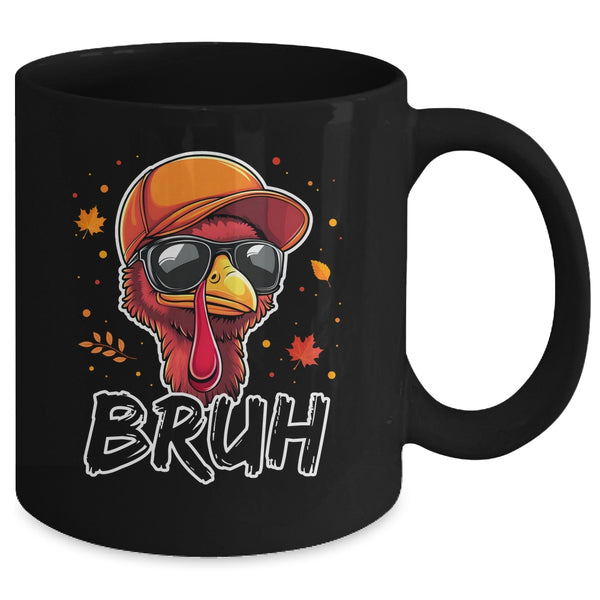 Turkey Face Thanksgiving Bruh Meme Boys Men Turkey Funny Mug 11oz Mug Black back 600x.jpg