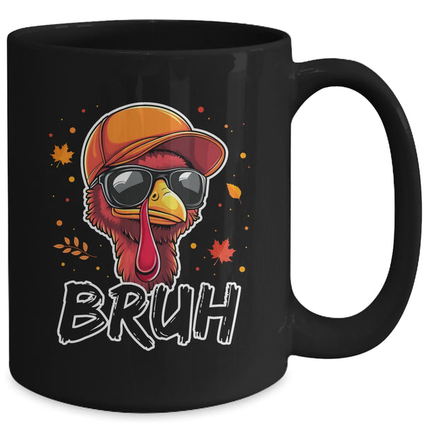 Turkey Face Thanksgiving Bruh Meme Boys Men Turkey Funny Mug 15oz Mug Black back 600x.jpg
