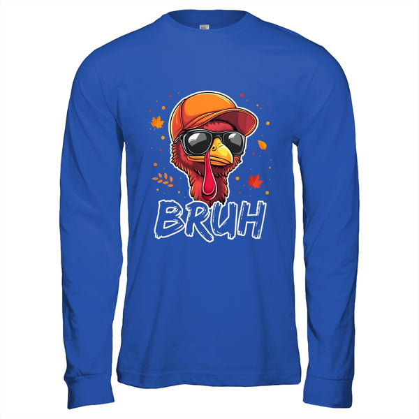 Turkey Face Thanksgiving Bruh Meme Boys Men Turkey Funny Long Sleeve T Shirt Royal 600x.jpg